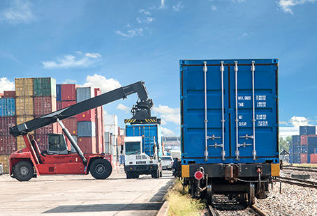 Loading shipping containers at dock